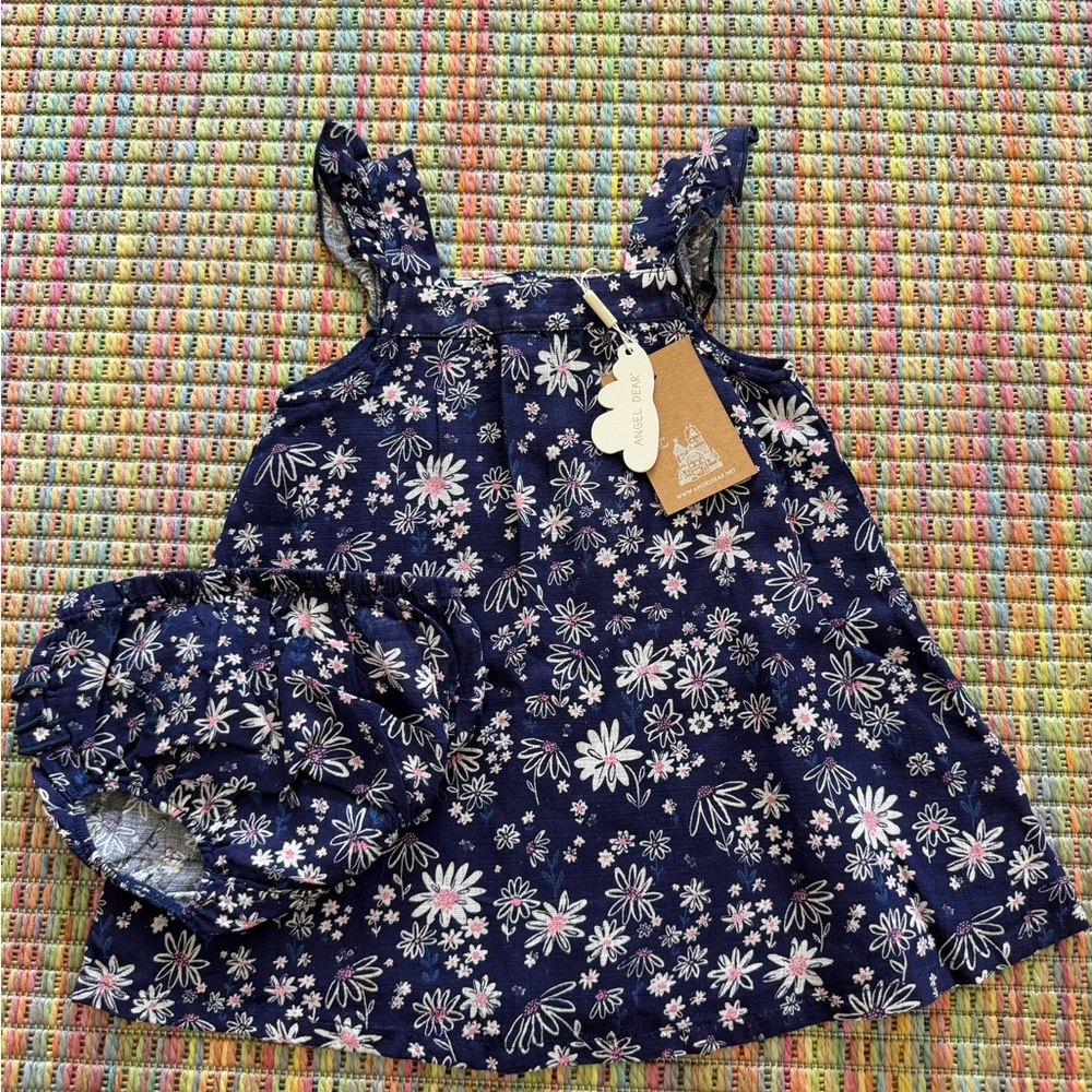 Angel Dear Navy Floral Dress with Pink and White Flowers